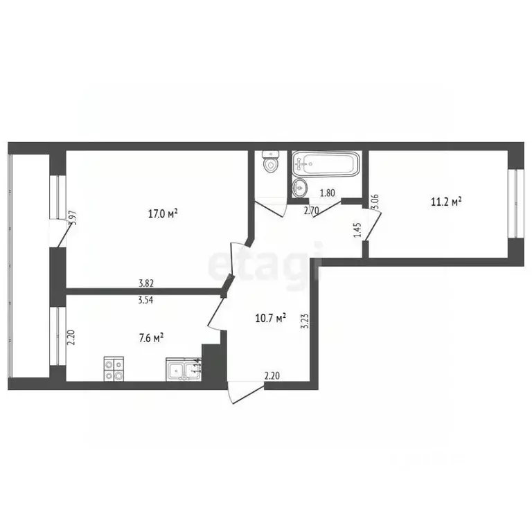 2-к кв. Свердловская область, Тугулым пгт ул. Молодежная, 15 (50.0 м) - Фото 1