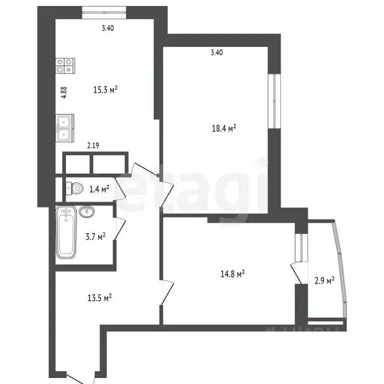 2-к кв. Московская область, Балашиха ул. Строителей, 1 (68.5 м) - Фото 2