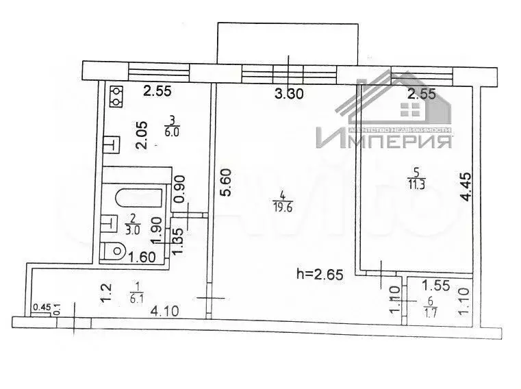 2-к. квартира, 48,5 м, 5/5 эт. - Фото 0