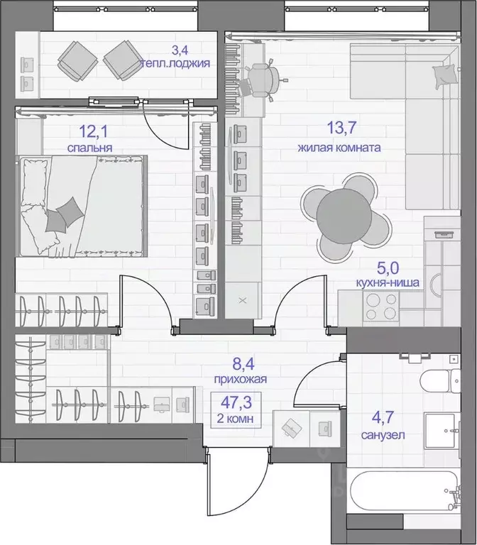 2-к кв. Красноярский край, Красноярск ул. Апрельская, 9А (47.3 м) - Фото 1