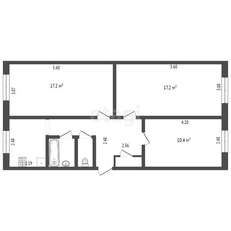 3-комнатная квартира: Тюмень, улица Червишевский Тракт, 82 (60.8 м) - Фото 1