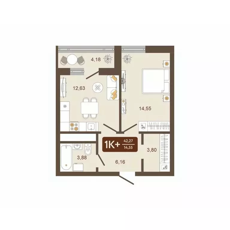 1-к кв. Кемеровская область, Новокузнецк Макеевская ул. (42.27 м) - Фото 1