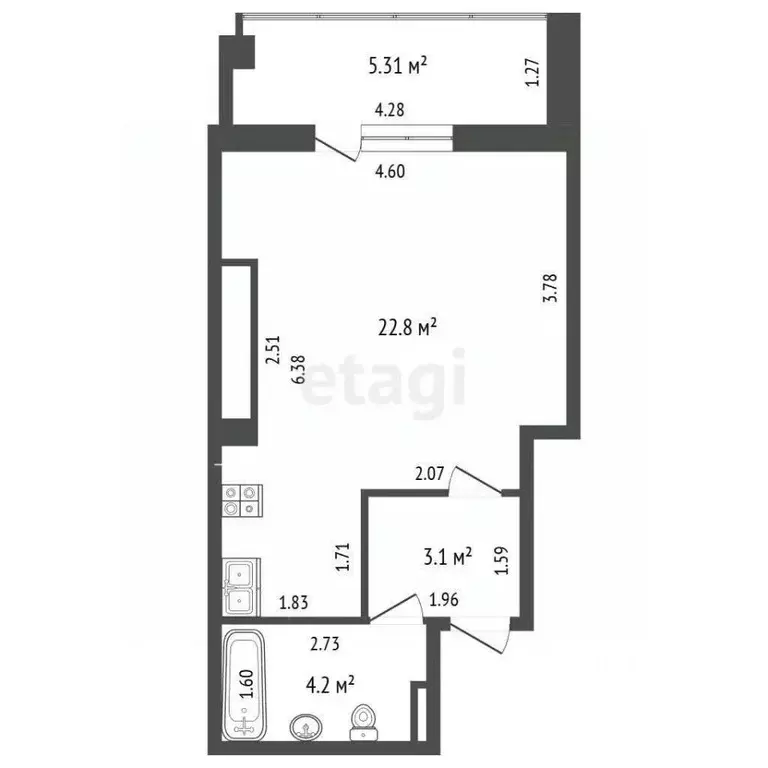 Студия Саха (Якутия), Якутск 203-й мкр, 26 (30.4 м) - Фото 2