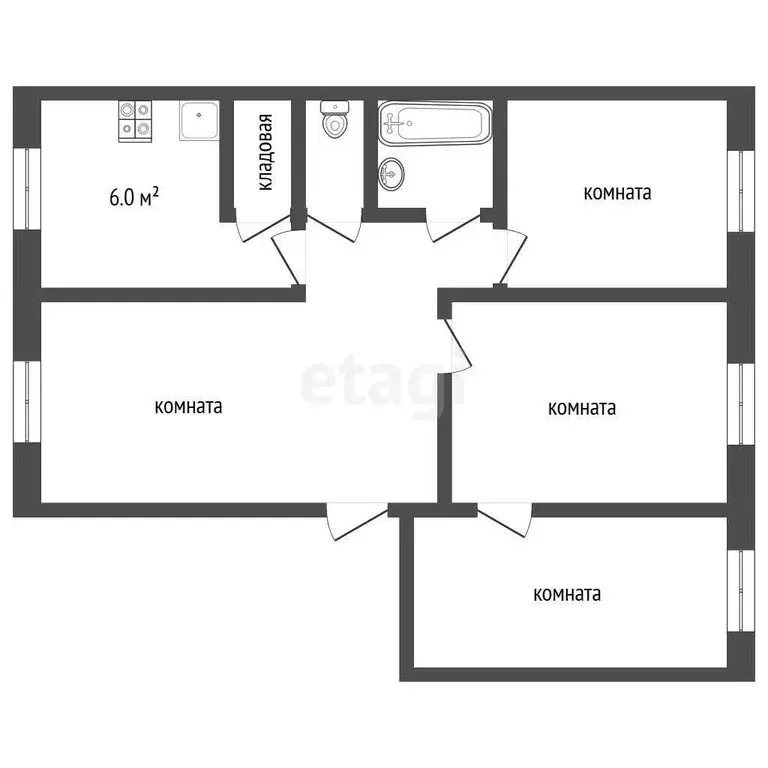 Квартира, 4 комнаты, 83.9 м - Фото 1
