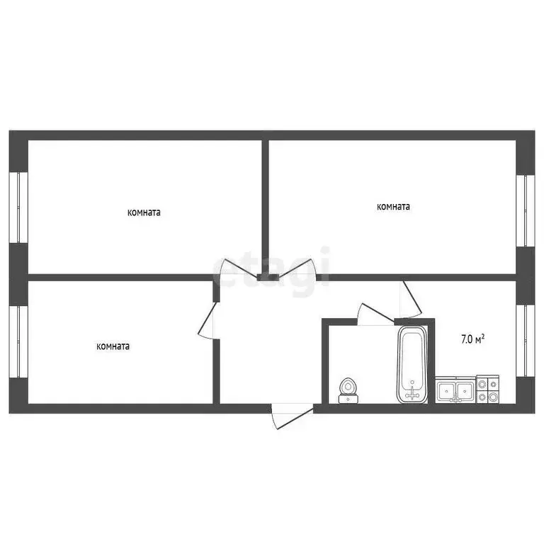 3-комнатная квартира: Кувшиново, Майская улица, 8 (60 м) - Фото 1