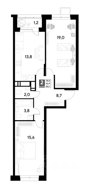 2-к кв. Омская область, Омск Снегири жилрайон,  (64.1 м) - Фото 0