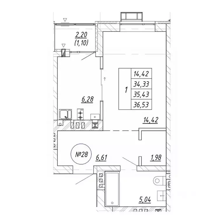 1-к кв. Калининградская область, Зеленоградск  (35.43 м) - Фото 1