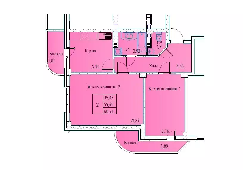 Продаётся 2-к квартира, 68.9 м - Фото 0