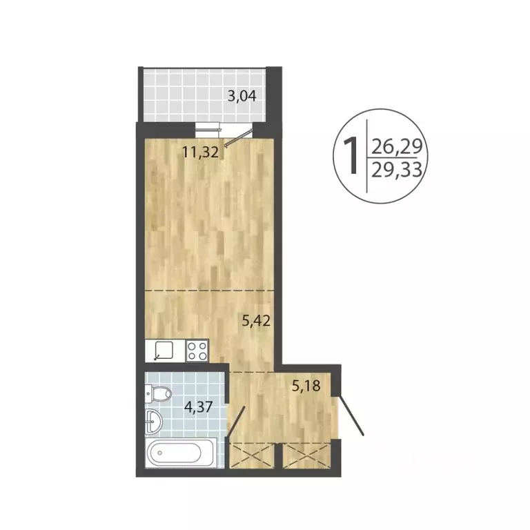 1-к кв. Иркутская область, Иркутск Энергетиков мкр,  (29.33 м) - Фото 0