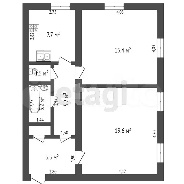 2-к. квартира, 54 м, 2/3 эт. - Фото 1