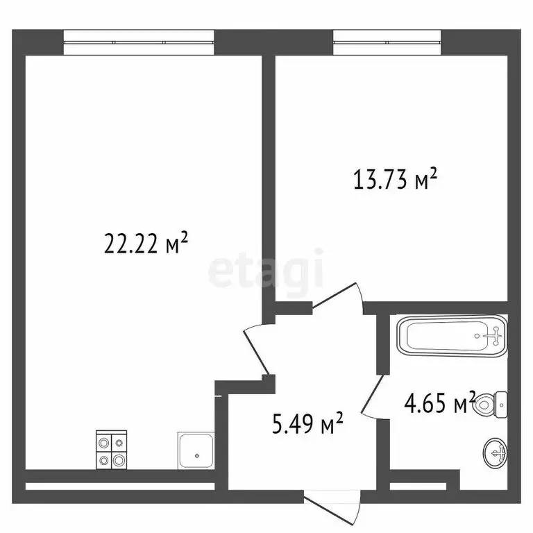 1-комнатная квартира: Тюмень, Тихий проезд, 6 (46.4 м) - Фото 0