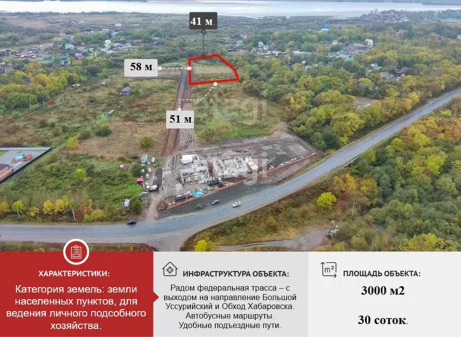 Участок в Хабаровский край, Хабаровский район, с. Корсаково-2  (30.0 ... - Фото 1