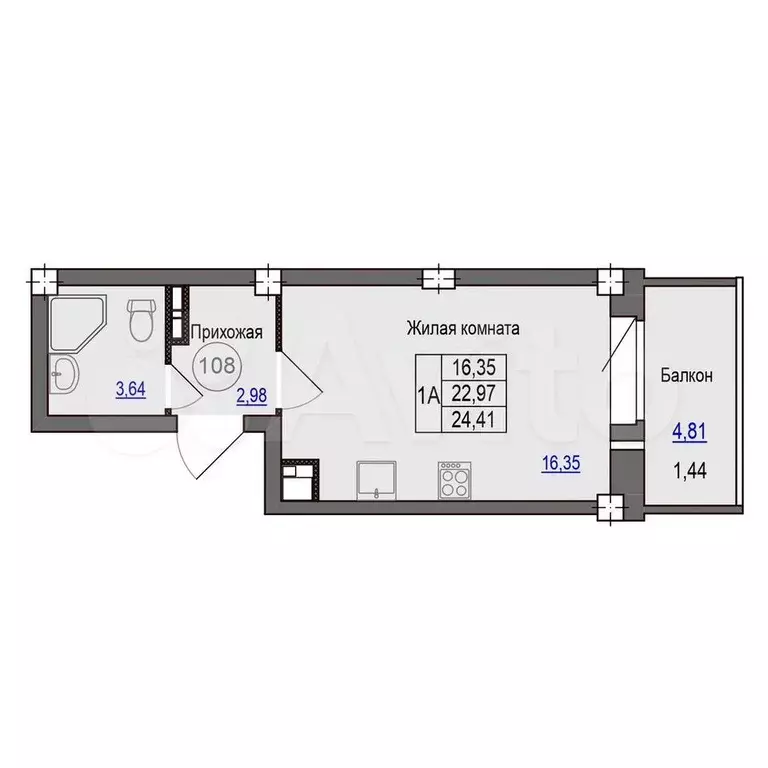 Квартира-студия, 24,4 м, 6/9 эт. - Фото 0