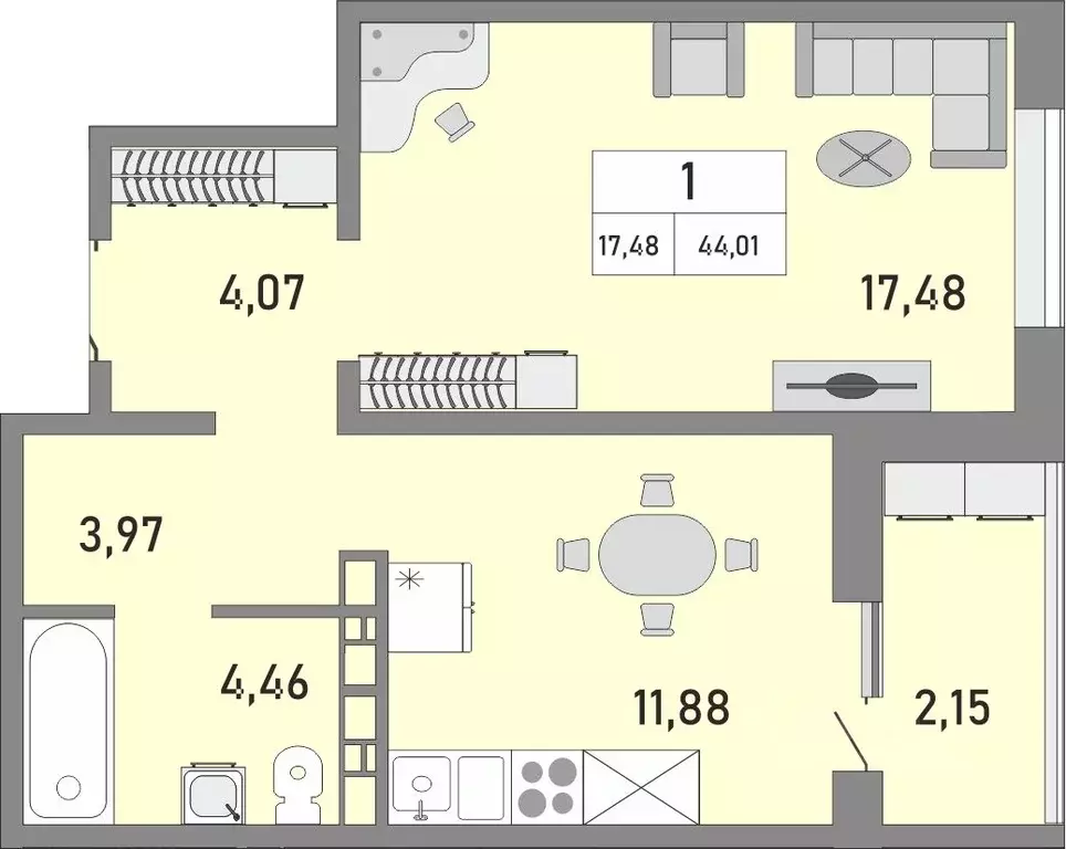 1-к кв. Оренбургская область, Оренбург ул. Юркина, 4/1 (44.01 м) - Фото 1
