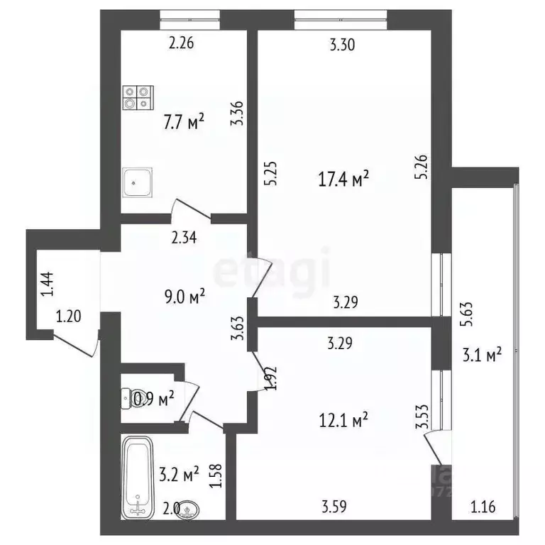 2-к кв. Башкортостан, Стерлитамак ул. Свердлова, 188 (50.3 м) - Фото 2