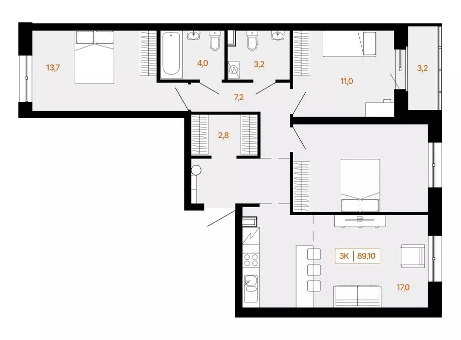 3-к кв. Ханты-Мансийский АО, Ханты-Мансийск Самаровская ул., 2А (89.5 ... - Фото 1