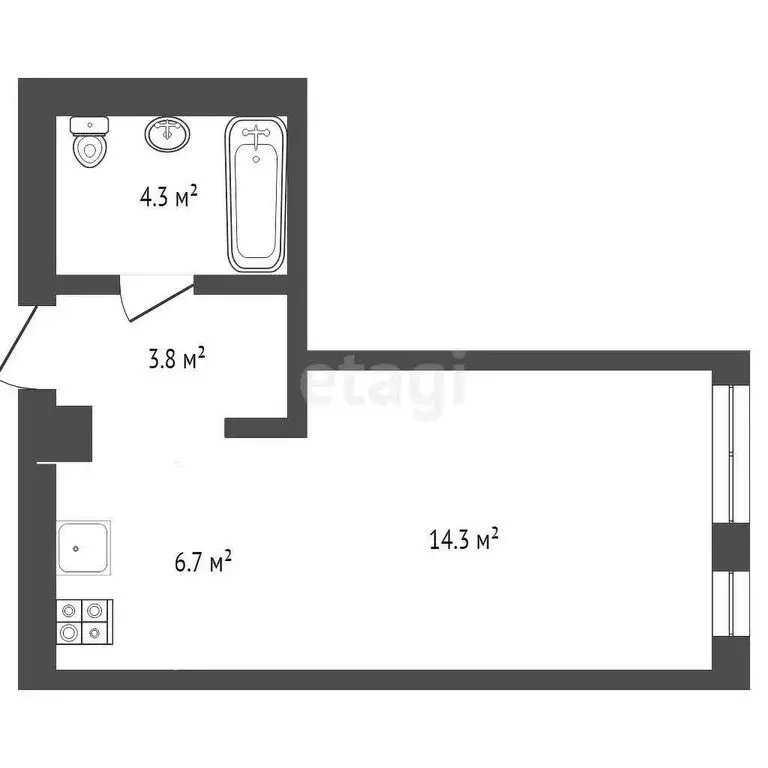 Квартира-студия: Тюмень, улица Тимофея Чаркова, 91 (26.1 м) - Фото 1