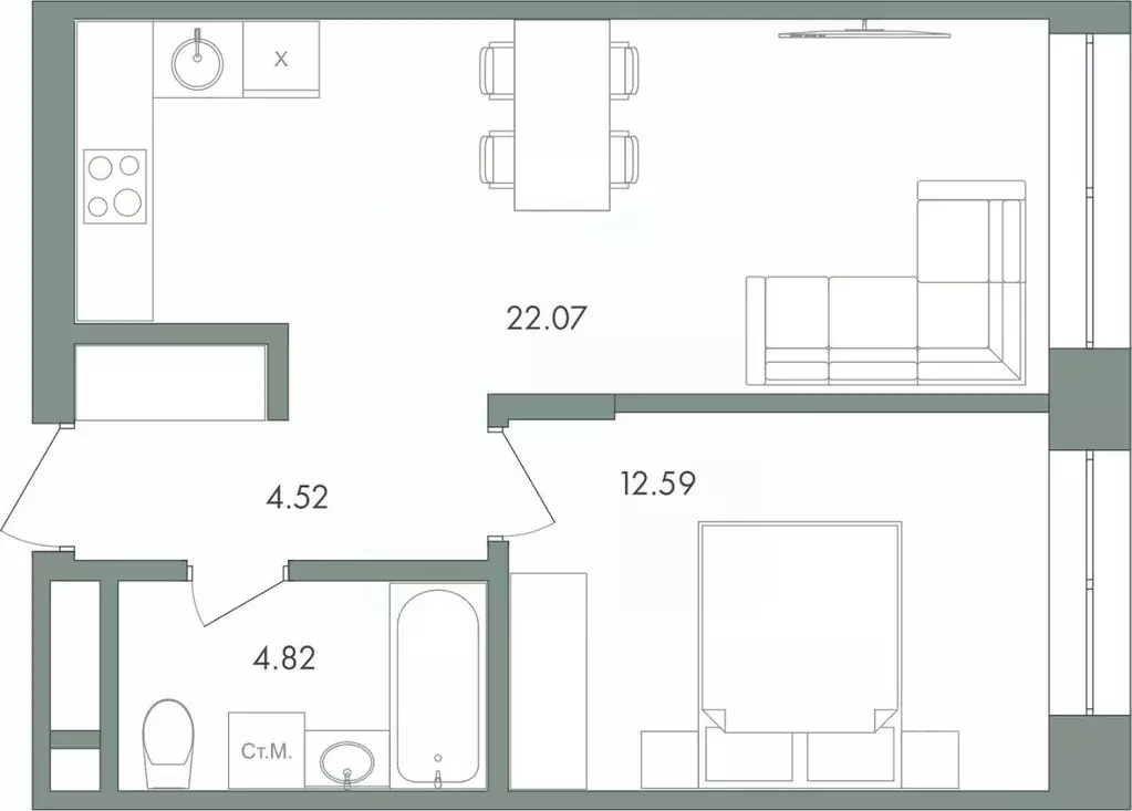 1-к кв. Ханты-Мансийский АО, Сургут ул. Крылова (44.0 м) - Фото 0