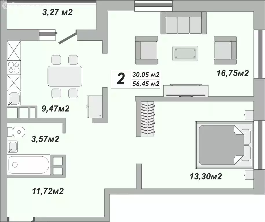 2-комнатная квартира: Оренбург, ЖК Осенний Лист, 5 (56.45 м) - Фото 1