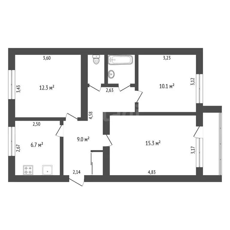 3-комнатная квартира: Благовещенск, Политехническая улица, 53 (57.8 м) - Фото 1