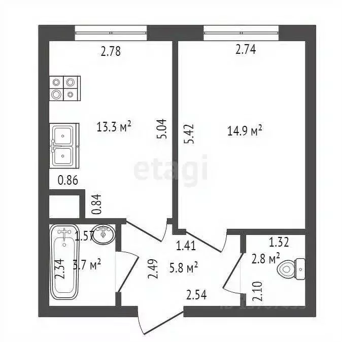 1-к кв. санкт-петербург пер. антокольский, 4к1 (40.5 м) - Фото 1