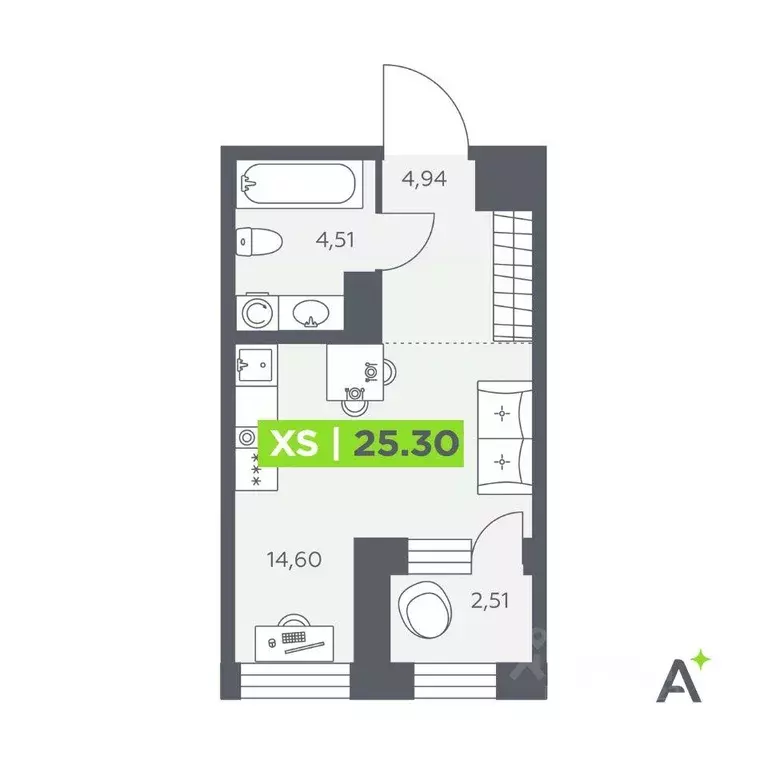 Квартира, студия, 25.3 м - Фото 1