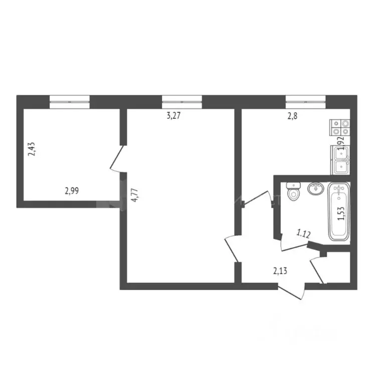 2-к кв. Тюменская область, Тюмень Флотская ул., 15 (35.0 м) - Фото 1