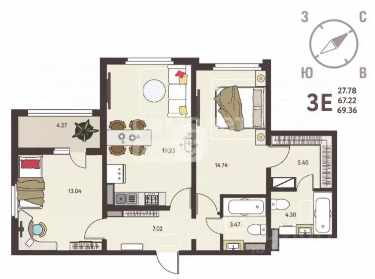 2-к кв. Липецкая область, Липецк ул. Механизаторов, 15А (69.36 м) - Фото 2