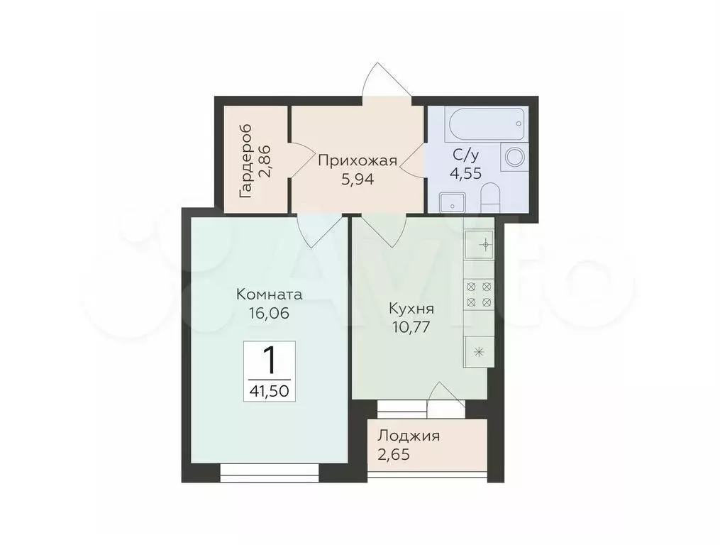 1-к. квартира, 41,5 м, 2/14 эт. - Фото 0