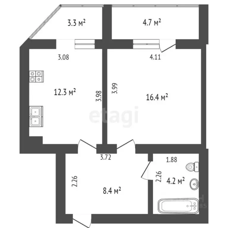 1-к кв. Самарская область, Самара просека 6-я, 151 (45.0 м) - Фото 1