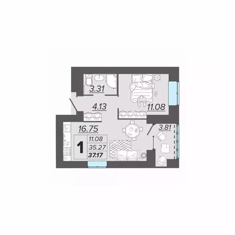 1-к кв. Брянская область, Брянск Архитектор жилой комплекс (37.18 м) - Фото 1