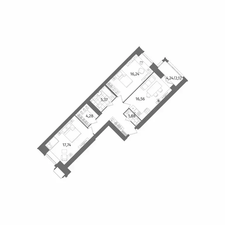 2-комнатная квартира: Санкт-Петербург, Лиственная улица, 20к2 (75.9 м) - Фото 1
