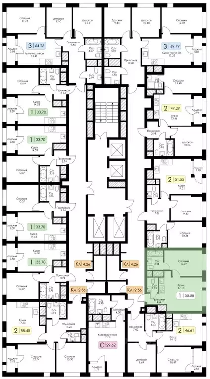 1-к кв. Тульская область, Тула Один жилой комплекс (35.58 м) - Фото 2