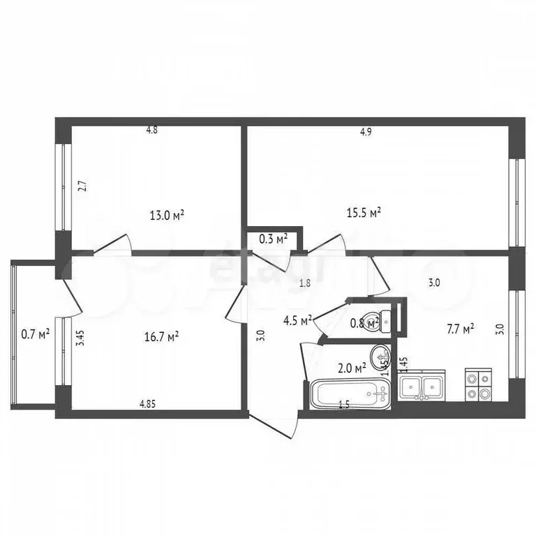 3-к. квартира, 60,5 м, 3/5 эт. - Фото 0