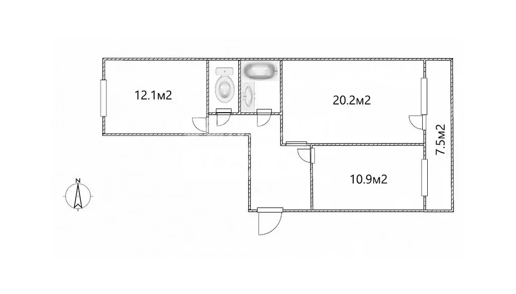 2-к кв. Томская область, Томск ул. Андрея Крячкова, 21 (59.0 м) - Фото 2