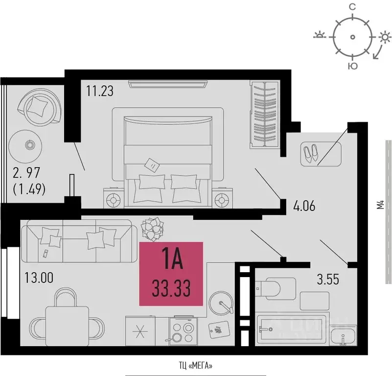 1-к кв. Ростовская область, Аксай  (33.33 м) - Фото 1