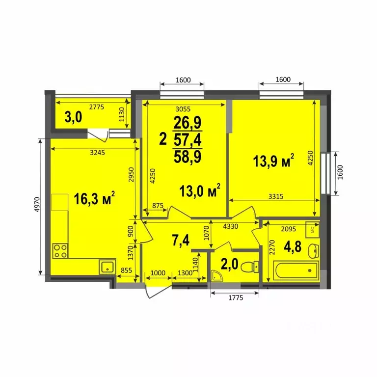 2-к кв. Владимирская область, Владимир ул. Смоленская, 3А (58.9 м) - Фото 1