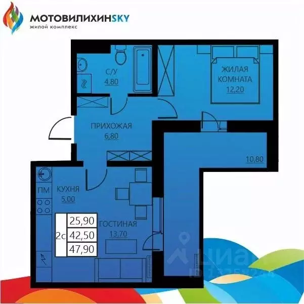 2-к кв. Пермский край, Пермь ул. Гашкова, 56к1 (42.2 м) - Фото 0