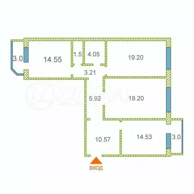 3-к кв. Тюменская область, Тюмень ул. Константина Посьета, 5 (93.0 м) - Фото 2