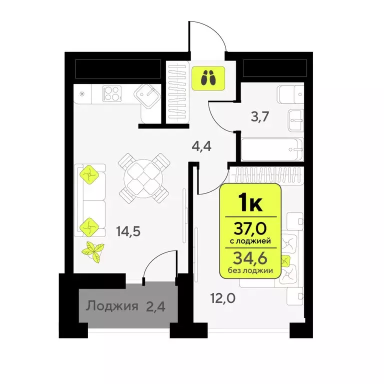 1-комнатная квартира: Тюмень, улица Андрея Приказнова, 7 (37 м) - Фото 2