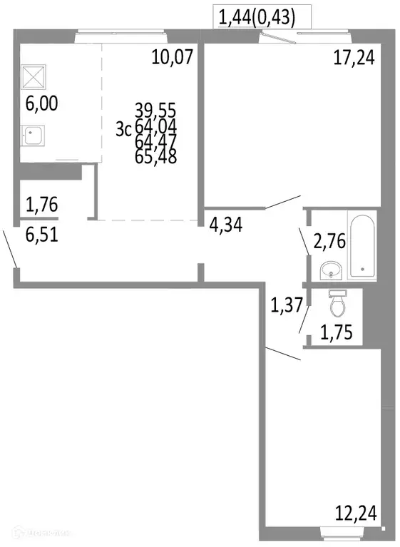 Продаётся 3-к квартира, 64.47 м - Фото 0