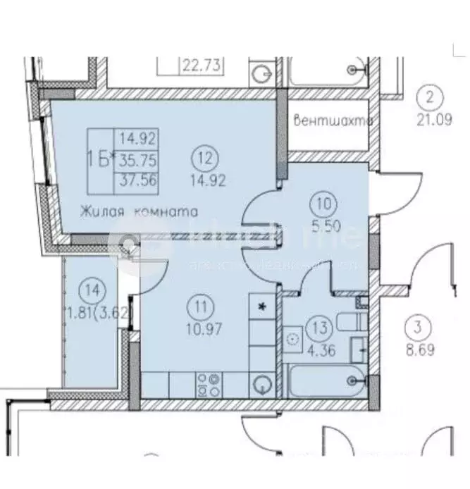 1-к кв. Татарстан, Казань ул. Ярдем, 3 (37.6 м) - Фото 2