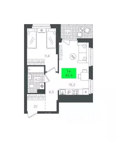 1-к кв. Тюменская область, Тюмень ул. Василия Малкова, 15 (42.4 м) - Фото 0