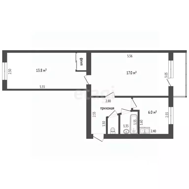 2-к кв. Тамбовская область, Мичуринск Полтавская ул., 94 (43.9 м) - Фото 1