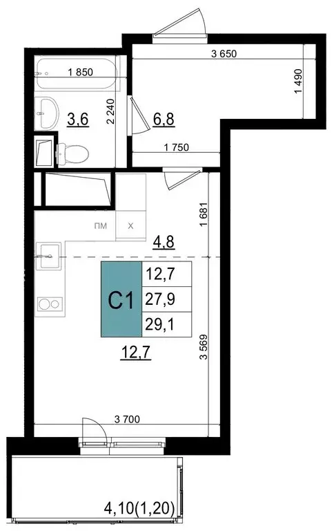 Квартира-студия: Одинцово, улица Бзри, к23 (29.1 м) - Фото 0