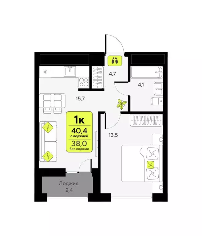 1-комнатная квартира: Тюмень, улица Андрея Приказнова, 7 (40.4 м) - Фото 1