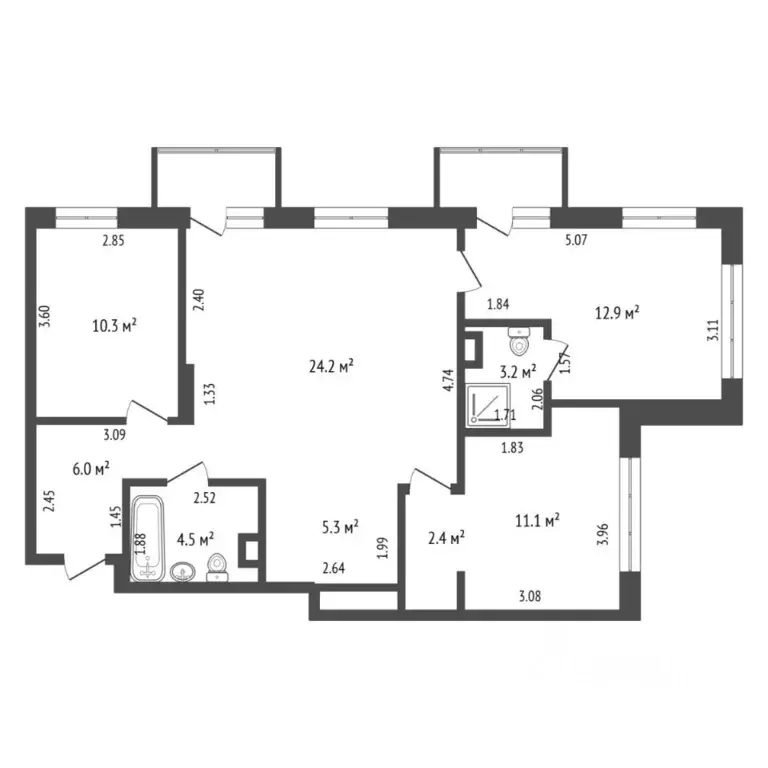 3-к кв. Тюменская область, Тюмень ул. Андрея Кореневского, 5 (79.9 м) - Фото 2