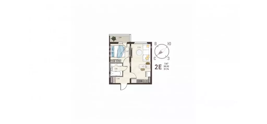 1-к кв. Курская область, Курск ул. Энгельса, 115 (31.74 м) - Фото 1
