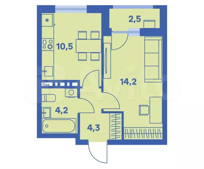 1-к. квартира, 34,5 м, 7/8 эт. - Фото 0