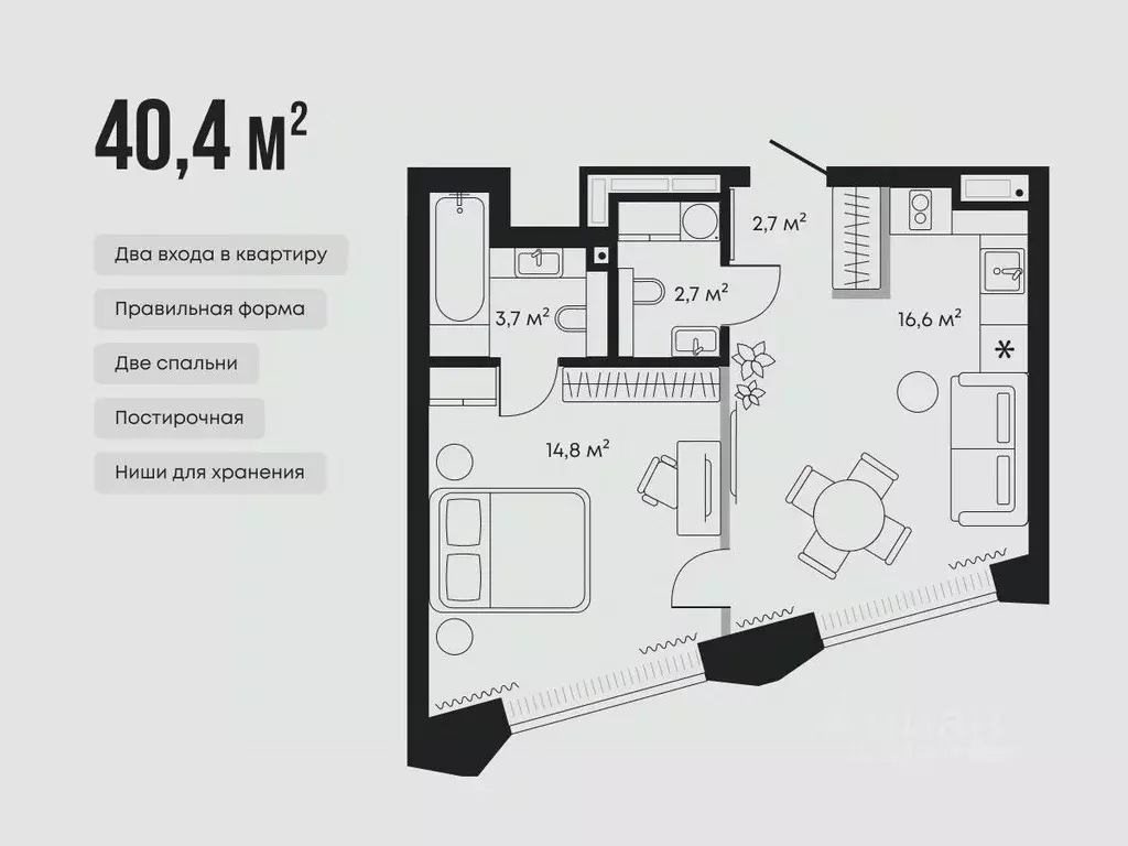 1-к кв. Тюменская область, Тюмень Челюскинцев 5 жилой комплекс (40.4 ... - Фото 2